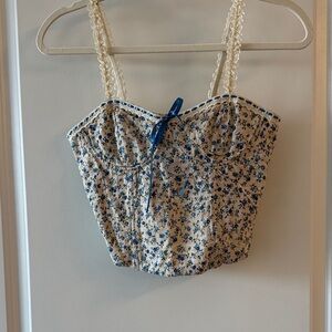 Floral Blue and Cream Women's Corset Tank